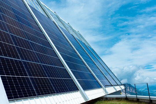 Solar panels for renewable energy under blue sky