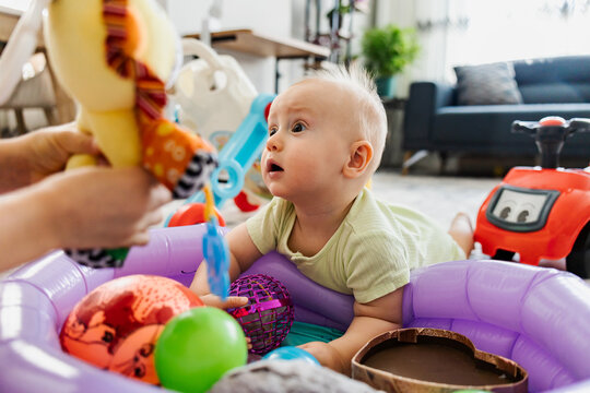 Baby playtime with toys at home