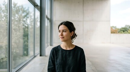 Obraz premium Young professional woman standing in a bright minimalist office space