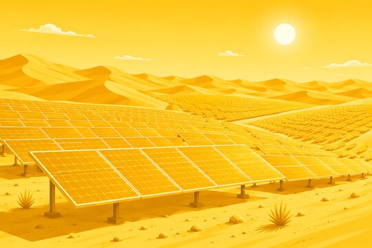 Solar Farm in Desert Landscape Under Bright Sun monochrome color drenching monochromatic single colo