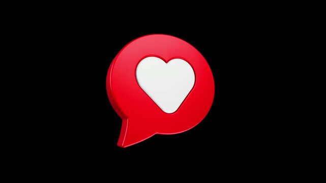 motion 3D red speech bubble icon featuring a white heart inside