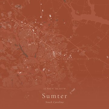 Terracotta Map of Sumter, United States | Warm Earth Tone Wall Art