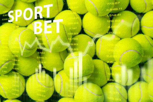 Sports betting and tennis balls background with betting charts and data