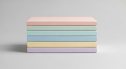 Fototapeta premium A neat stack of colorful pastel sticky notes in soft shades arranged in a harmonious vertical pile on a clean light gray background