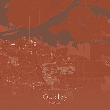 Terracotta Map of Oakley, United States | Warm Earth Tone Wall Art