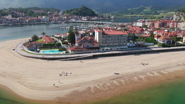 Aerial View of Sunrise Over the Coastal Town of Ribadesella