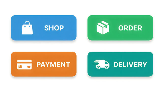 Flat pixel art shopping and delivery process icons