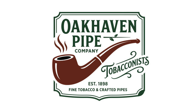Vintage tobacco shop logo featuring a classic pipe illustration and elegant typography for a traditional business emblem