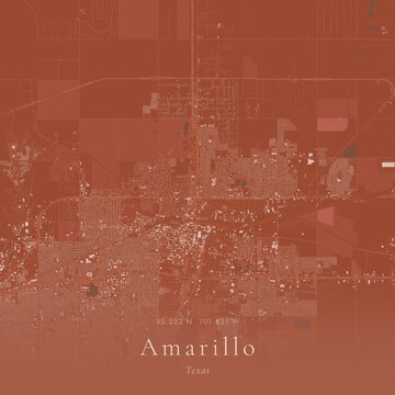 Terracotta Map of Amarillo, United States | Warm Earth Tone Wall Art