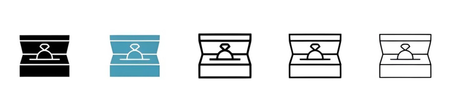 Ring box line icon set. Wedding diamond ring jewelry ring case symbol for UI designs. Thin line customizable illustration. Contour symbol. Vector isolated outline drawing. Editable stroke