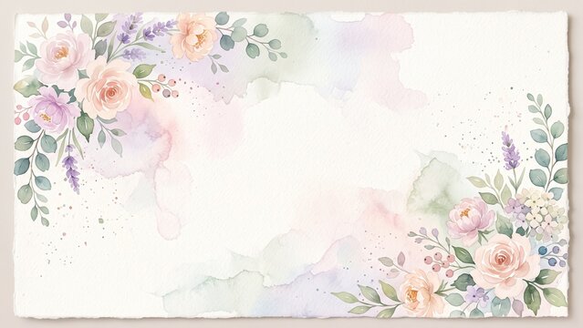 Soft watercolor floral greeting background featuring pastel blossoms, delicate foliage and artistic paper texture with spacious copy space for elegant best wishes and heartfelt messages.