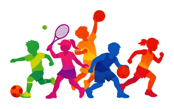 PNG Colorful kids playing various sports illustration