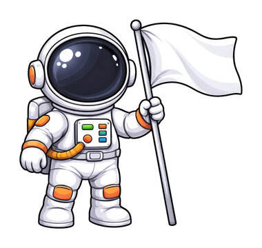 PNG Cartoon astronaut holding blank flag illustration.