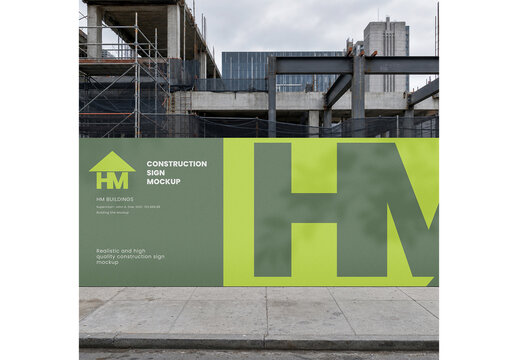 Construction Sign Mockup Realistic Template for Visual Identity Showcase