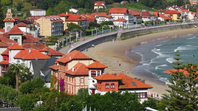 Aerial View of Sunrise Over the Coastal Town of Ribadesella