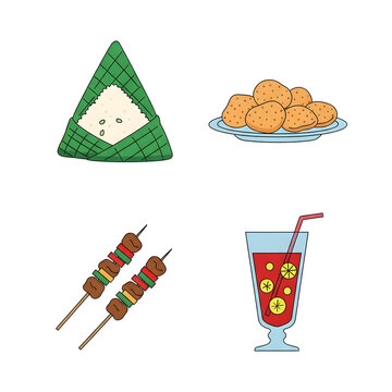 Indonesian Celebration Food Flat Vector Icons