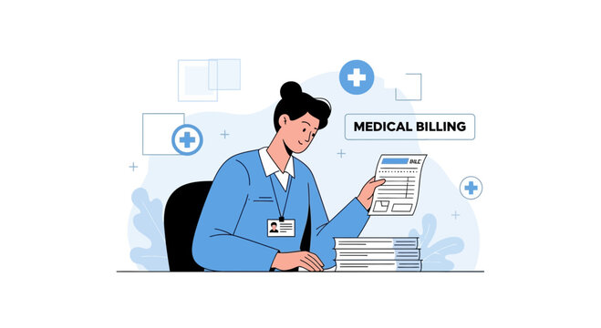 Medical Billing Professional Working with Documents and Health Insurance Forms
