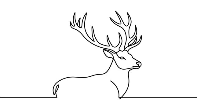Minimalist continuous single line drawing of side profile deer on isolated white background set