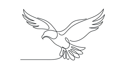 Obraz premium Flying eagle silhouette as continuous line art vector graphic for creative minimalist logo
