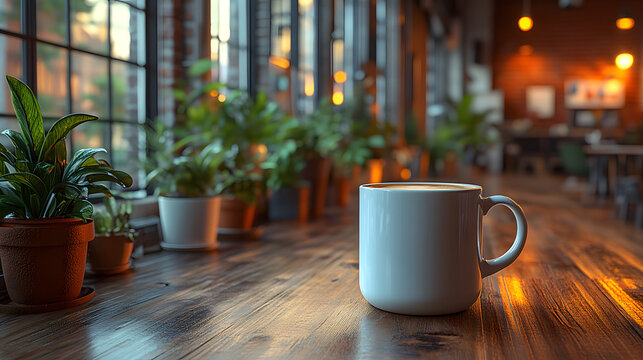 Cup of Hot Coffee on a Table with Cozy Morning Atmosphere