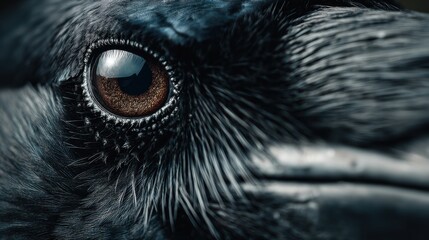 Naklejka premium Close-Up of a Raven’s Eye Showcasing Intricate Details and Textures