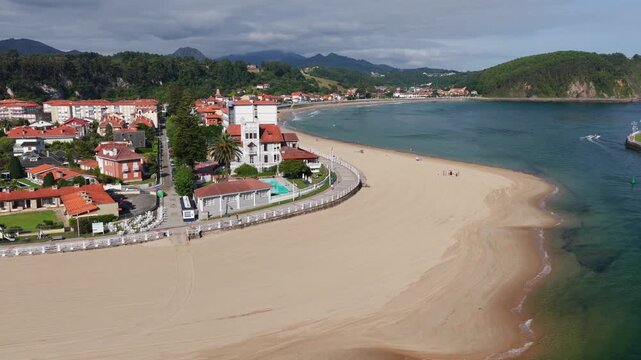 Aerial View of Sunrise Over the Coastal Town of Ribadesella