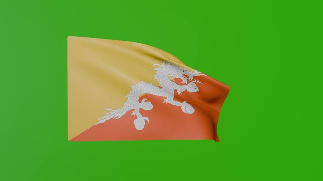Bhutan flag waving isolated on green background
