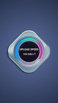Sci-Fi Upload Speed Status Animated Gauge Displaying Data Transfer Rate