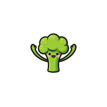 Cute happy broccoli vegetable character with arms raised in a fun pixel art style design