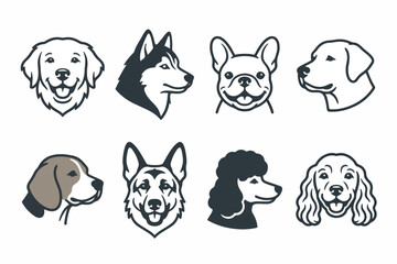 Fototapeta premium Dog breed head vector icons set isolated on white
