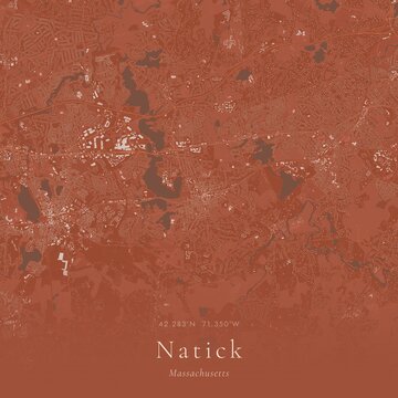 Terracotta Map of Natick, United States | Warm Earth Tone Wall Art