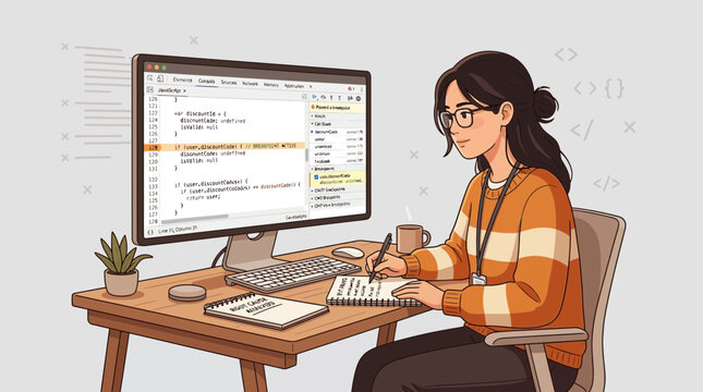 Female Coder Working on Laptop, Writing Code, Technology Concept