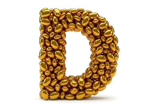 Gold 3d letter d made of coffee beans