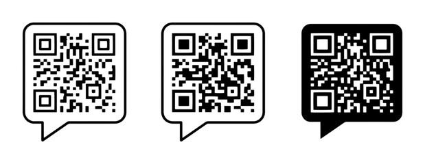 Fototapeta premium QR Code Icons Set, Digital Data Communication, Scan Technology, Information Access, Black and White Vector Graphics