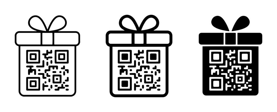 Gift Box QR Code Icons, Digital Present Symbols, Surprise Scan Codes