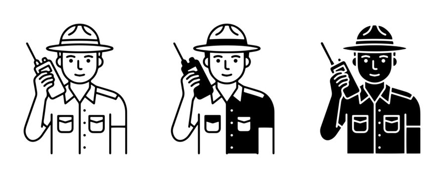 Park Ranger Icons, Security Guard Vector Graphics, Communication Officer Illustrations