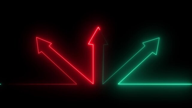 Green and Red Neon Arrows Diverging on a Black Background direction choice