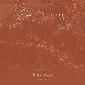 Terracotta Map of Radnor, United States | Warm Earth Tone Wall Art