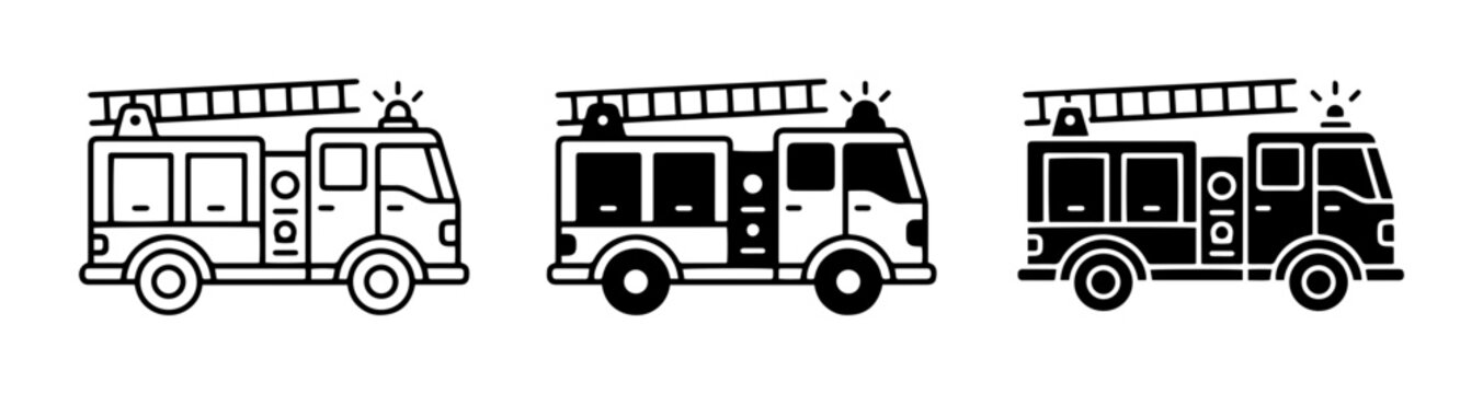 Fire Truck Icons, Emergency Vehicle Graphics, Rescue Service Vector Set