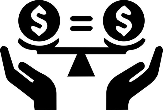 Equal pay scale icon representing International Equal Pay Day with black minimalist silhouette on a clean white background