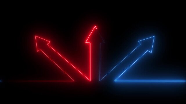 Blue and Red Neon Arrows Diverging on a Black Background direction choice