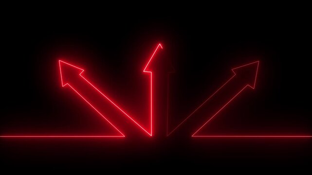 Three Red Neon Arrows Radiating Upwards on Black Background light direction