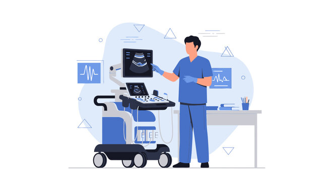 Doctor Operating Ultrasound Machine, Medical Technology, Diagnostic Imaging, Healthcare Professional