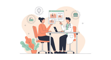 Fototapeta premium Dermatologist Consults Patient on Skin Health, Showing Microscopic Hair Follicle Images