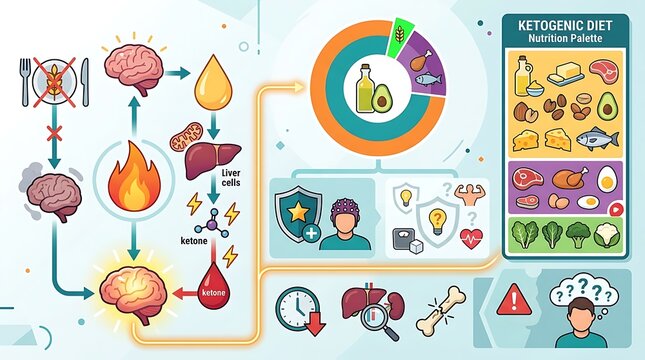 Ketogenic diet nutrition palette and metabolic process infographic