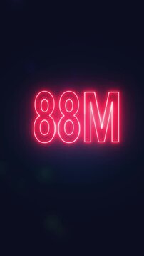 Social media 88 M followers, Subscription, like, Success calibration concept on black background....
