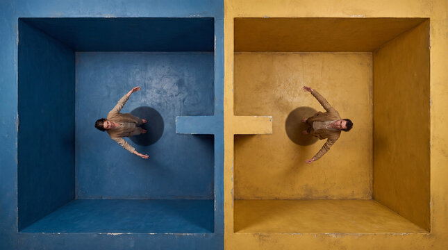 Overhead view of neighbors repeating circular gestures in chambers