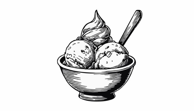 Vintage Hand Drawn Ice Cream Sundae Illustration