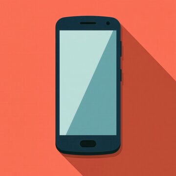 A sleek flat design smartphone icon with long shadow and minimalist style, perfect for digital interfaces and app design.