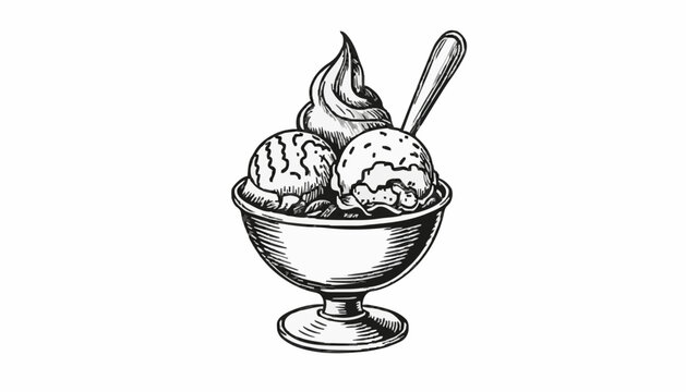 Vintage Hand Drawn Ice Cream Sundae Illustration